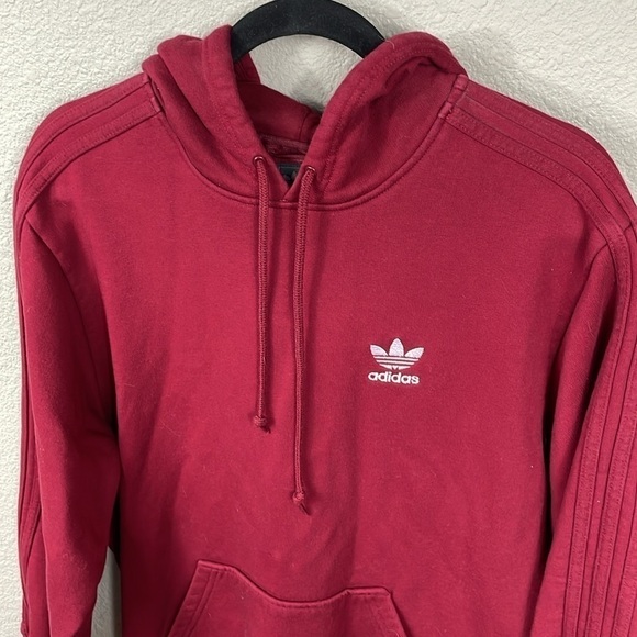 Vintage Adidas Adicolor Hoodie Sweatshirt 3 Stripe Long Sleeves Red Sz S - Picture 2 of 10
